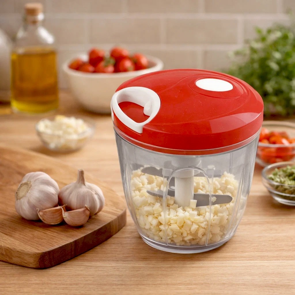 Mini Processador Manual Alimentos Triturador Alho Tempero Cortador Rapido Manivela Cozinha