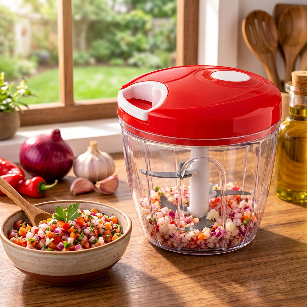 Mini Processador Triturador de Alimentos Manual 5 Lâminas 700ml Inox