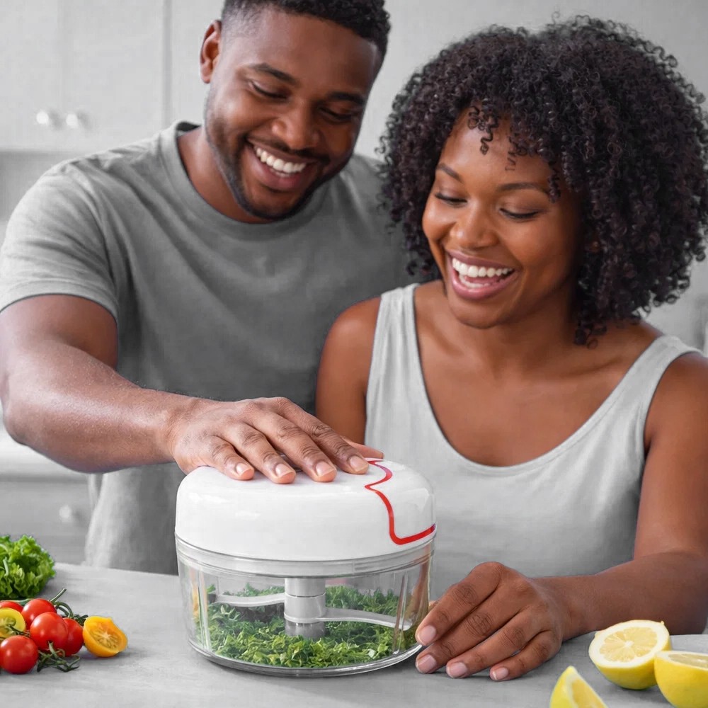 Mini Processador Manual Compacto Lâminas Seguras Triturador Alimentos Retrátil