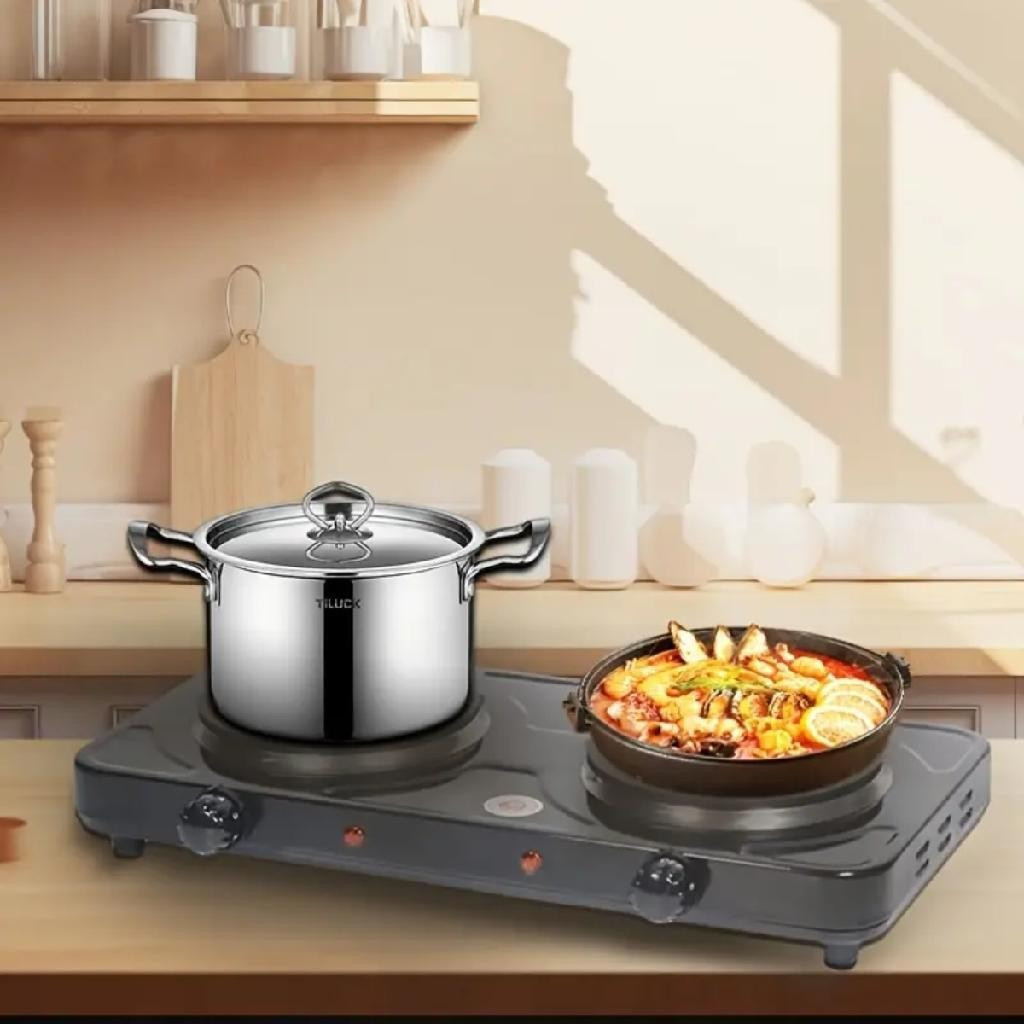 Fogão Elétrico 2 Bocas Mini Grill Panela Camping Assadeira Aquecimento Chapa Achadinhos