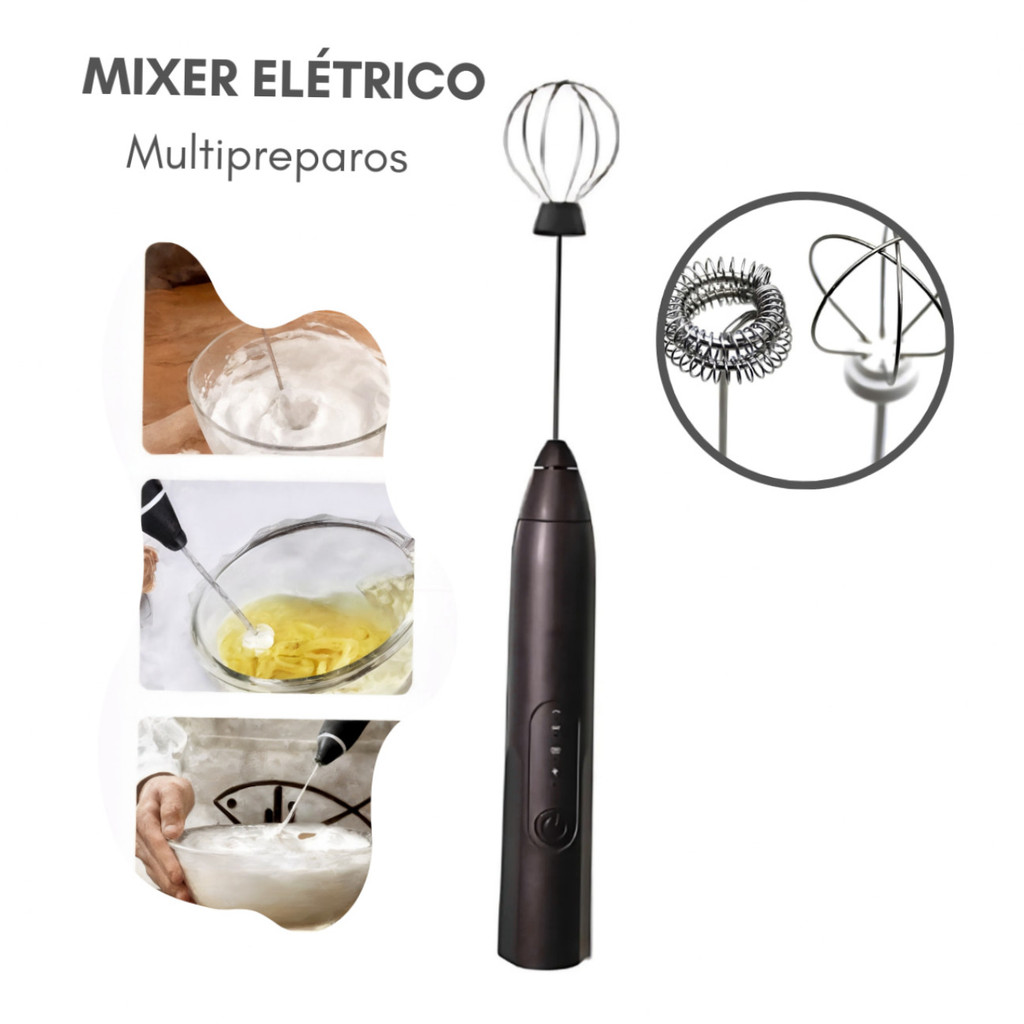 PRETA - (Premium) Mini Batedor Mixer Elétrico Portátil Bivolt | AJ-I22
