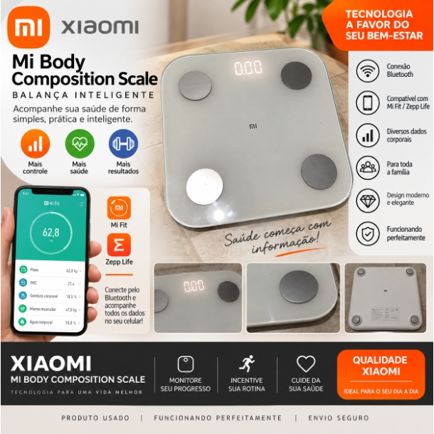 Balança Inteligente Xiaomi Mi Body Composition Scale Bluetooth Mi Fit Zepp Life Usada
