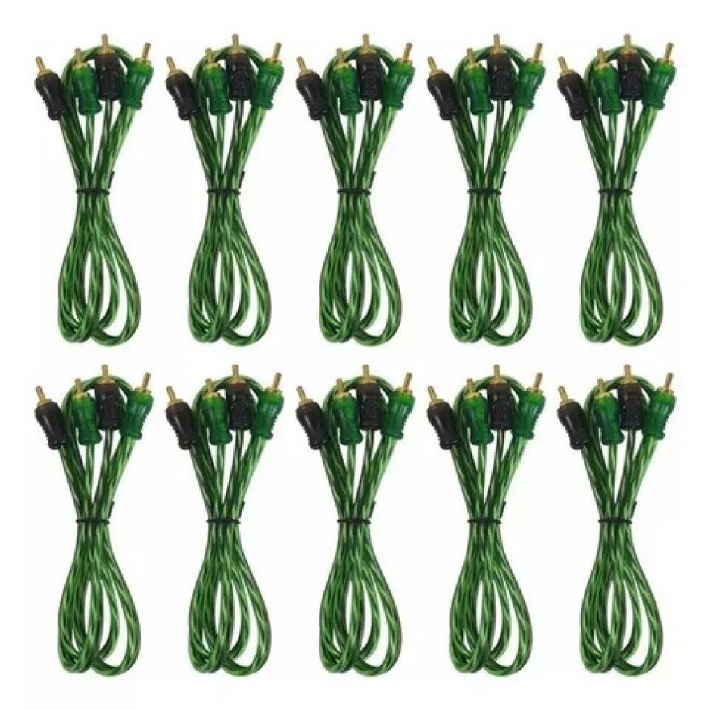 Kit 10 Cabo Rca 1 Metro Technoise 200 Pró Injetado 4mm Verde