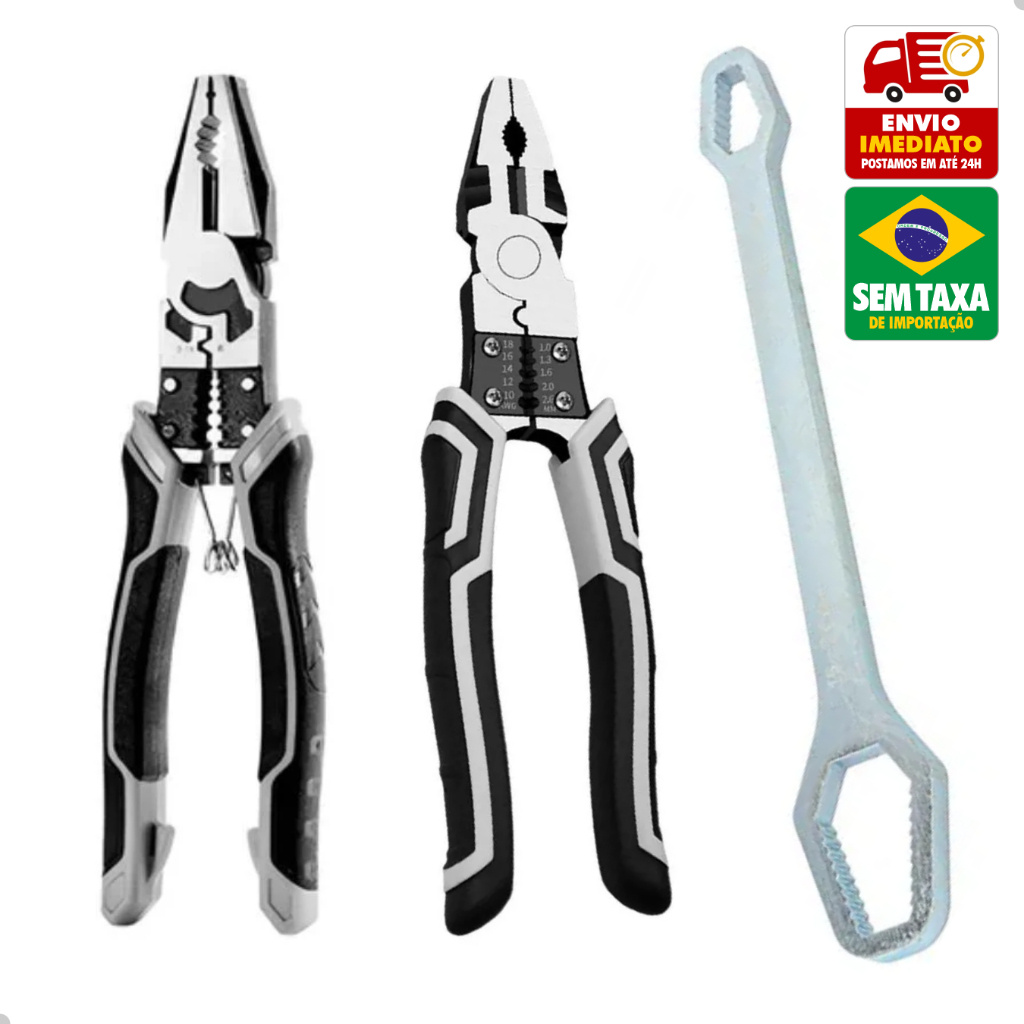Kit Alicate Multifuncional Wire Stripper Eletricista Universal Gripador Chave Boca Catraca 8-22mm