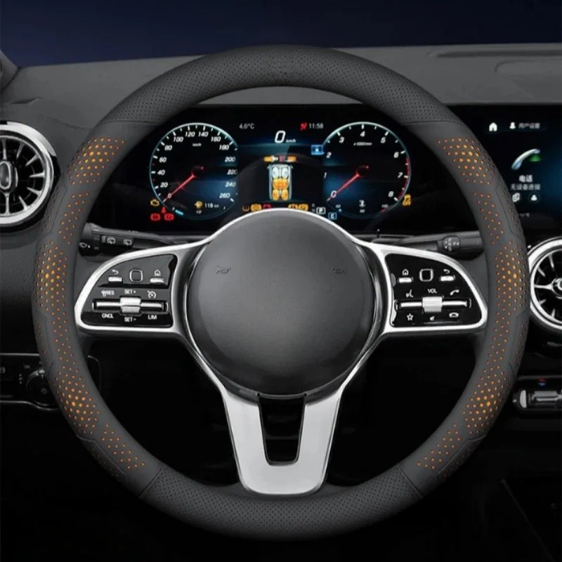 Capa de Volante de Carro em Couro Nappa Tipo O/D, Capa de Volante Universal, Acessórios para Volante, Capa Antiderrapant
