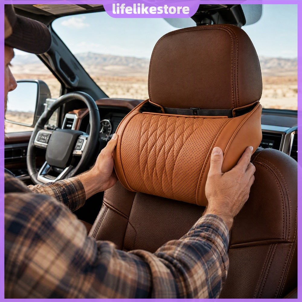 Almofada Para Encosto De Cabeça De Carro Nappa Couro Espuma Viscoelástica Pescoço [lifelikestore.br]