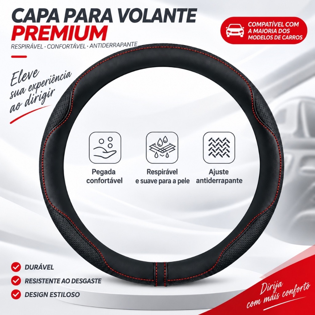 Capa para volante de carro - couro Nappa respirável, antiderrapante, universal para carros