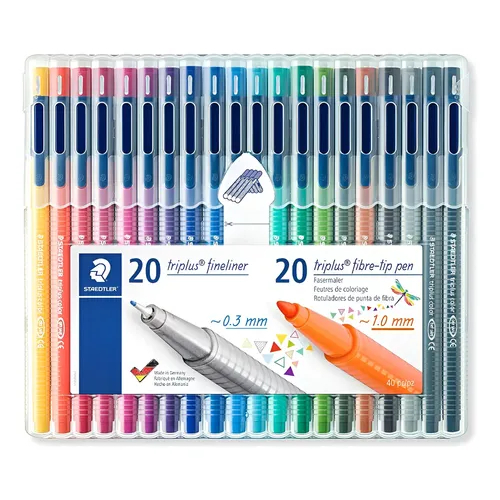 Kit Marcadores Staedtler - 20 Triplus Fineliner ~0.3 mm + 20 Triplus ~1.0 mm Fiber Fibre-Pen Color - Case com 40 cores