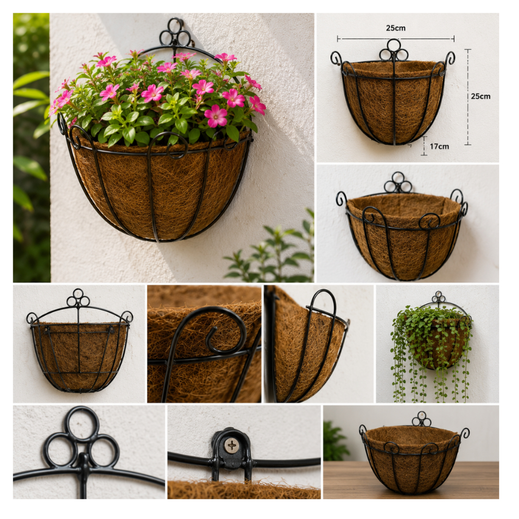 Conjunto 2 Vasos Suspensos De Parede Fibre de Coco Natural 25cm 1L plantas Pendentes suspensas