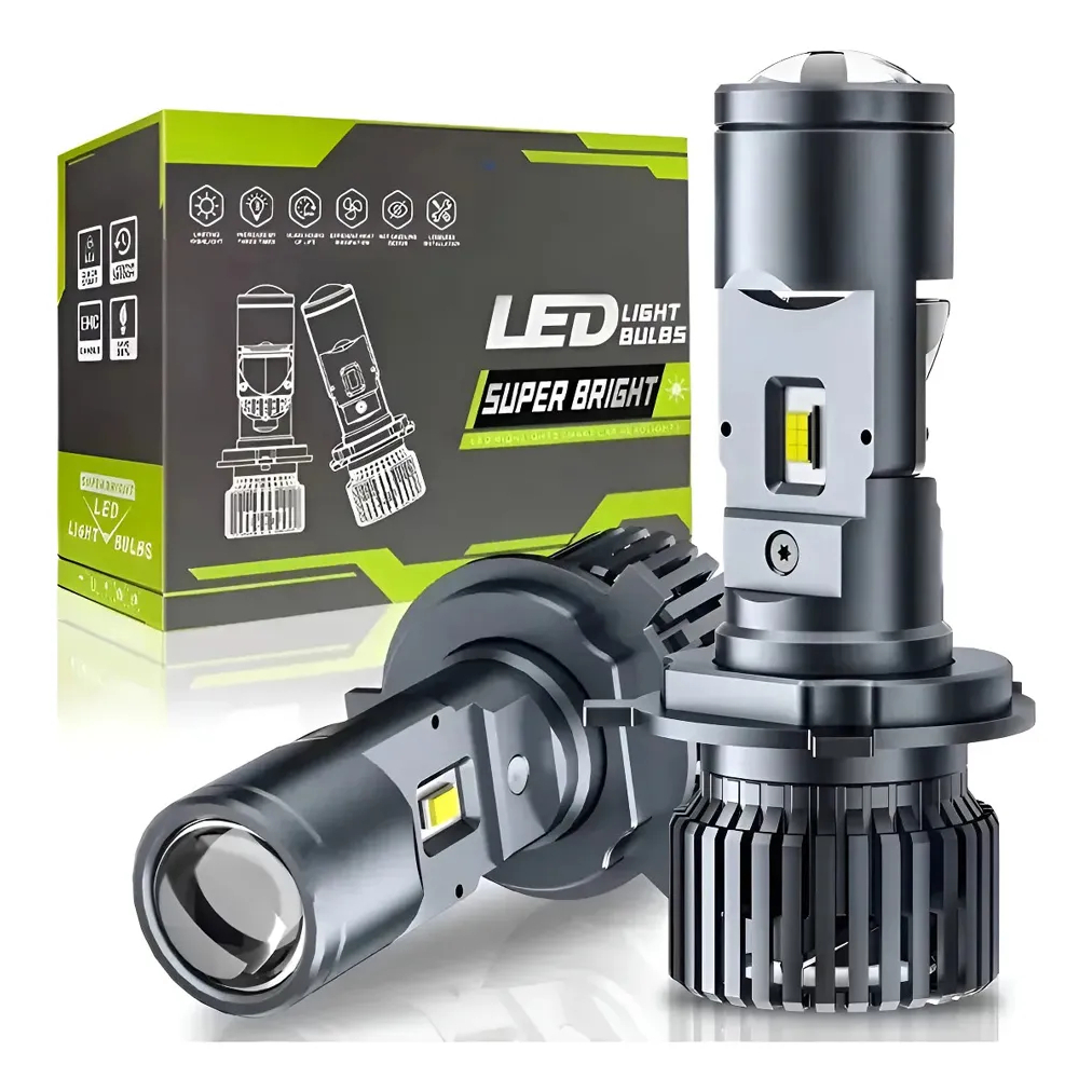 Farol LED H4 Mini Projetor 200W 30000lm 6500K IP67 Alto Baixo Carro Moto Plug Play