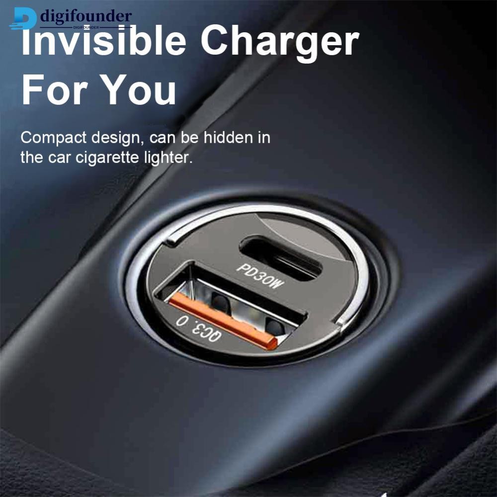 200W Mini Carro Porta Dupla Carregador Usb Tomada De Carregamento Rápido 100w PD Tipo C Portas Duplas De Metal Invisível