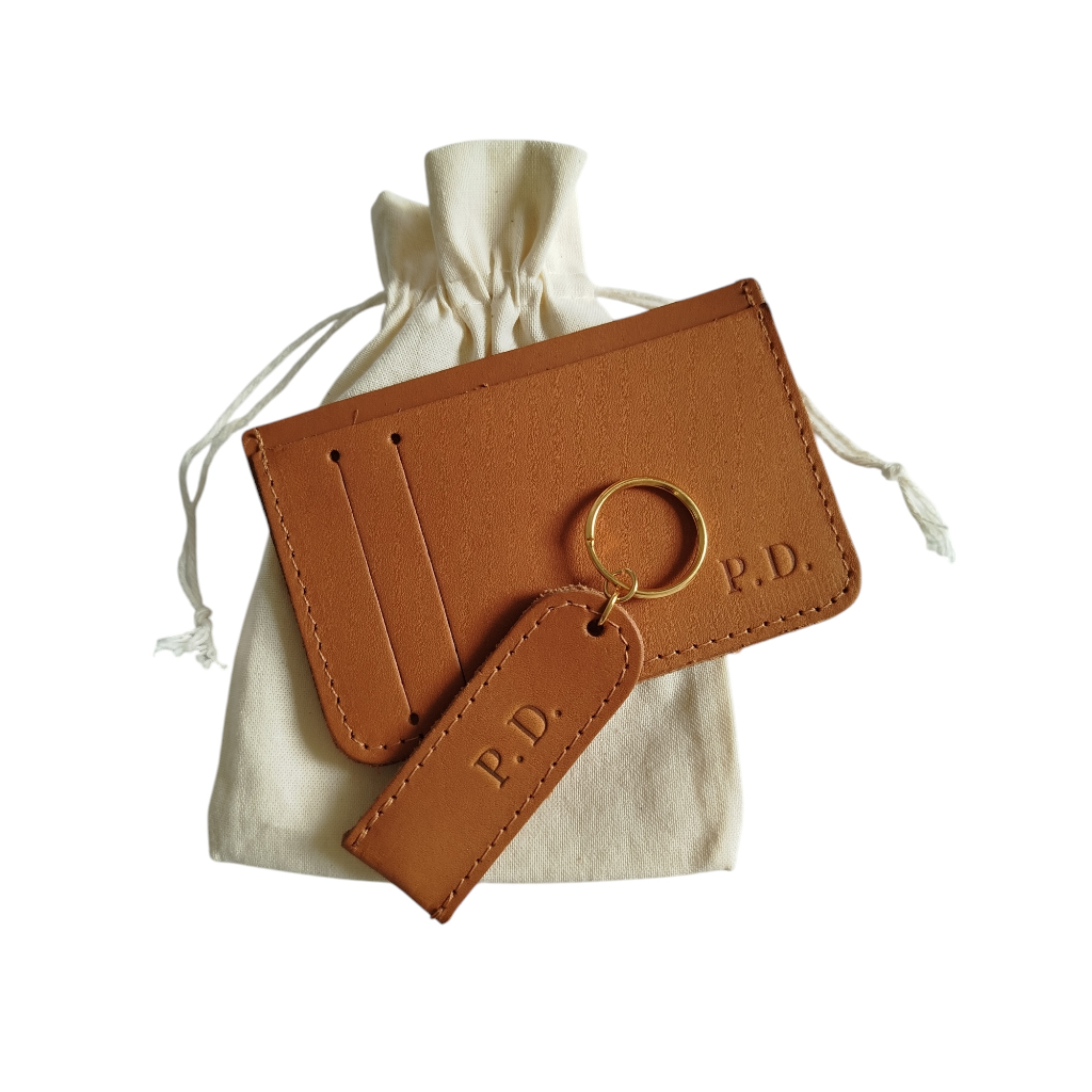 Kit Carteira + Chaveiro de couro com Iniciais para Padrinhos