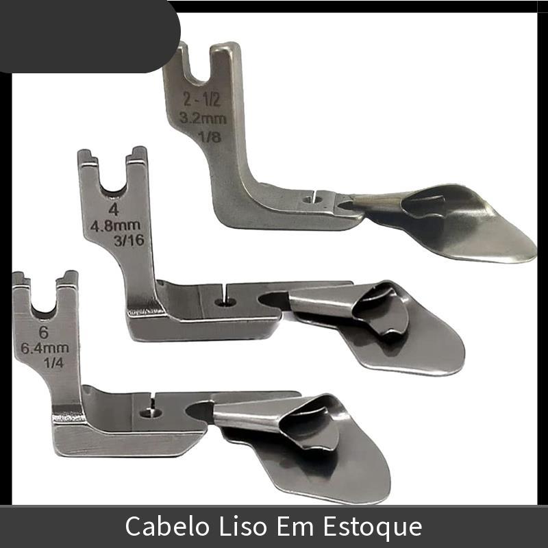 3Pc Industrial Curvo Scroll Hemmer Foot Hem Pull Tube Saia De Chiffon De Seda Calcador De Crimpagem Flat Car Arc Curling