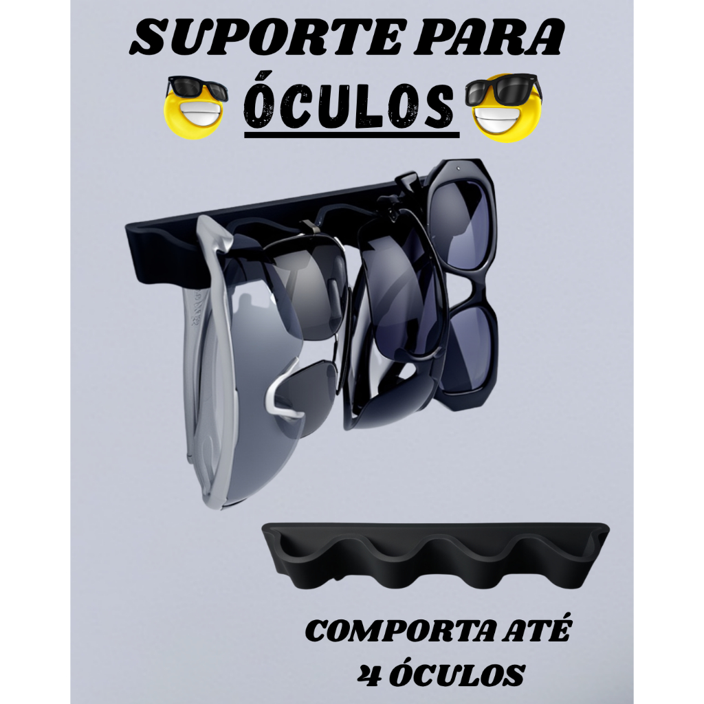 Suporte de Óculos de Parede 4 Lugares –Organizador Moderno 3D Decorativo, Prático e Sem Furar Parede
