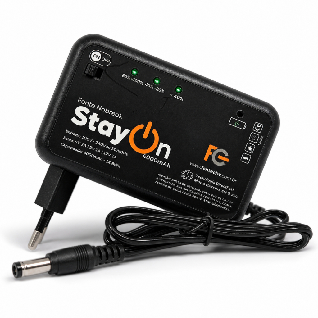 Fonte Mini Nobreak Stayon Para Roteador Bateria 4000mAh para até 7h Bivolt Automatico Saída 5/9/12V 1A