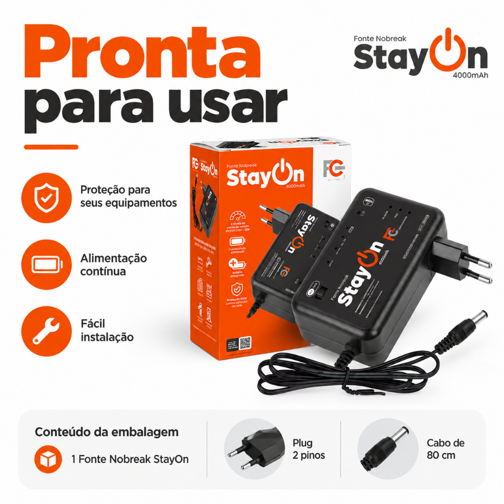 Fonte Nobreak StayOn 3 em 1 5V / 9V / 12V 4000mAh – FC Fontes
