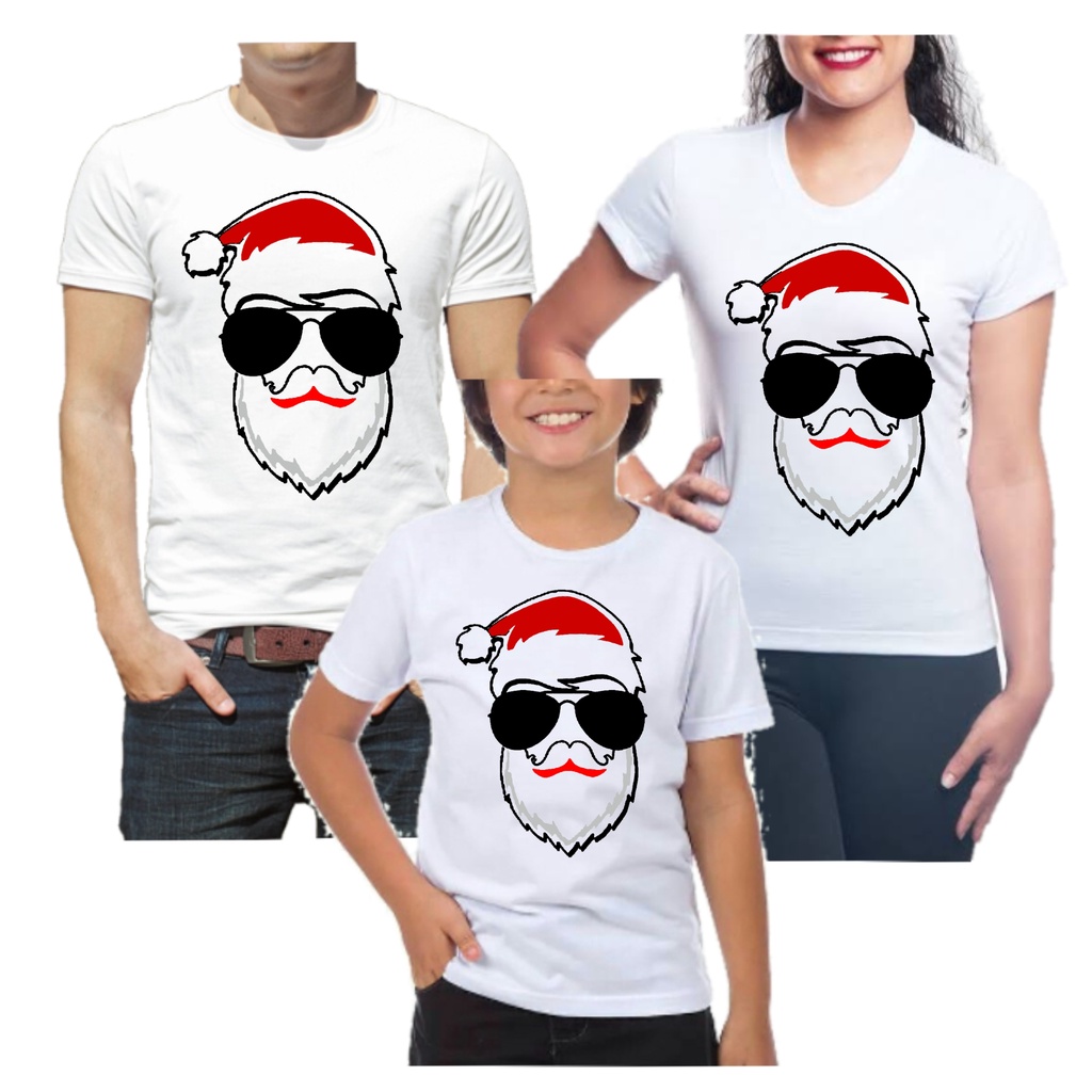 Kit 3 camisetas família festa de Natal papai Noel barato