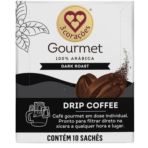 Café Drip Coffee 3 Corações Gourmet 20g - display c/ 10 unidades