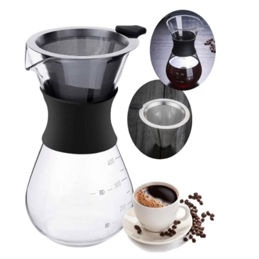 Jarra Cafeteira Vidro Coador Inox Drip Café 400ml