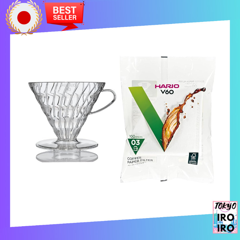 HARIO V60 Dripper Transparente 03 Clear para 1 a 6 xícaras Café Hand Drip Fabricado no Japão VDR-03-T + Filtro de Papel