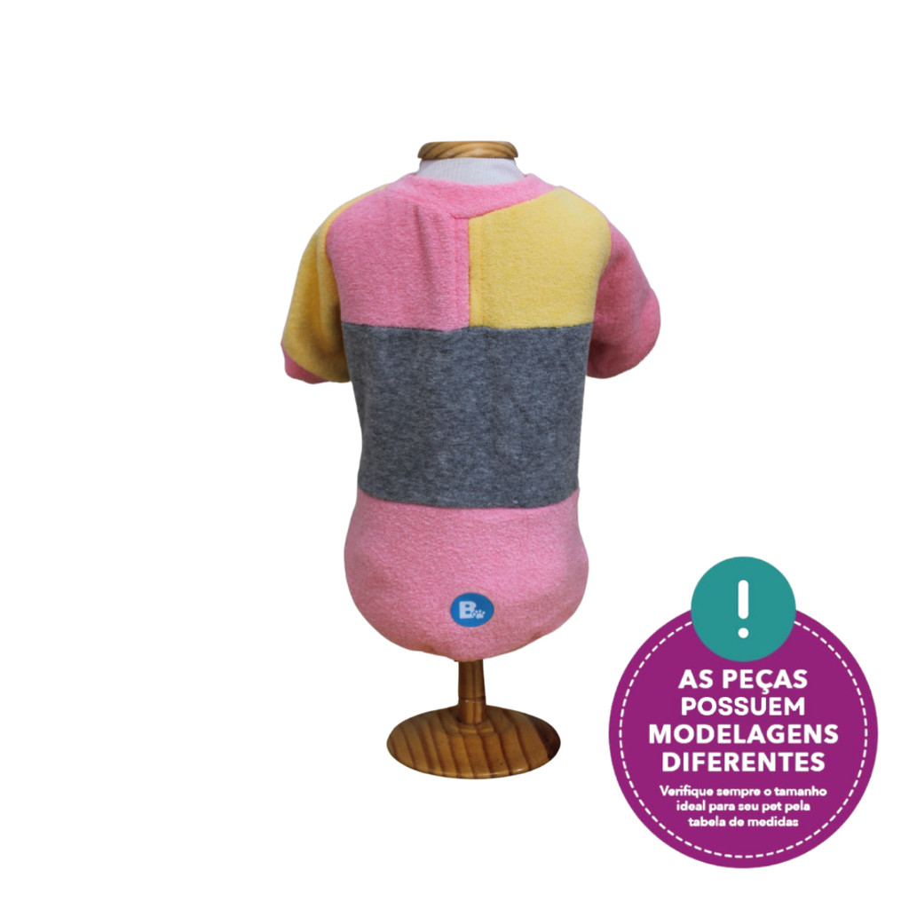 Moletom Color Block Rosa Amarelo e Cinza Pet