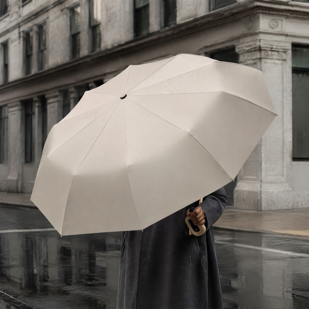 Ring Buckle Windproof 10-rib Compact Folding Umbrella Automatic Open/close Upf 50 Uv Protection Reinforced Travel Rain S