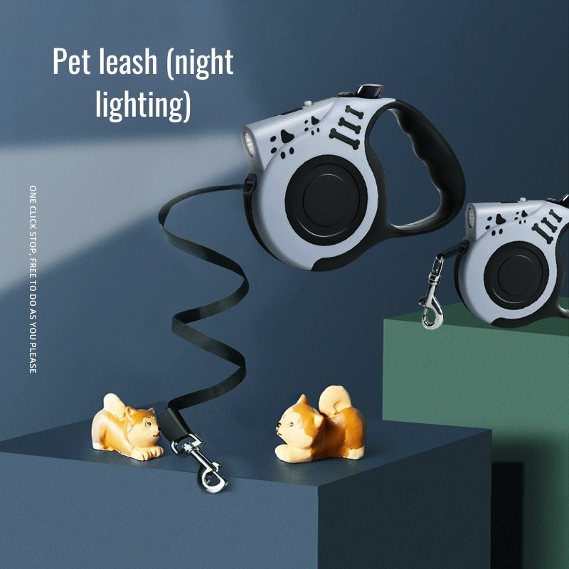 【Evita Puxões】Single-Head Pet Leash USB Retrátil/Com Luz/Para Caminhadas Seguras