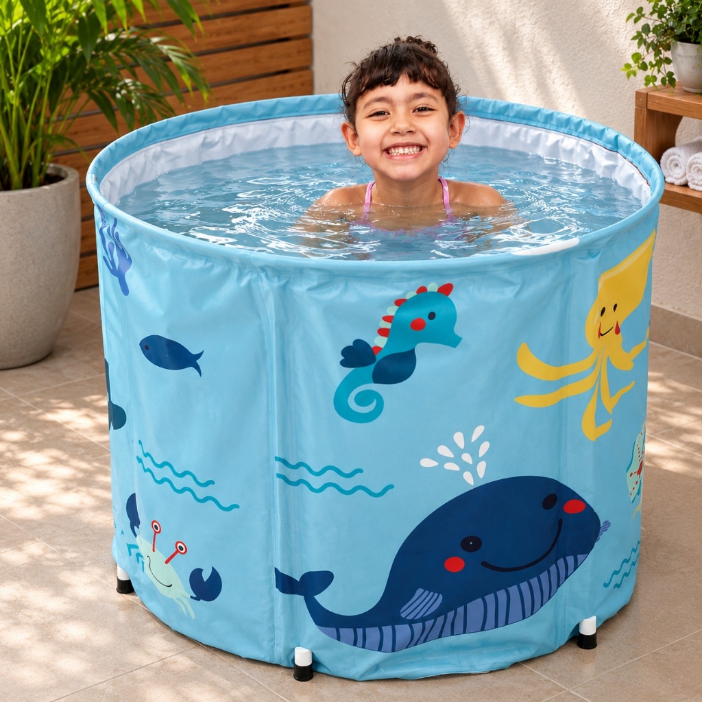 Banheira Bebê Infantil Dobrável Viagem Portátil Silicone Anti Derrapante Azul - Baby Pil