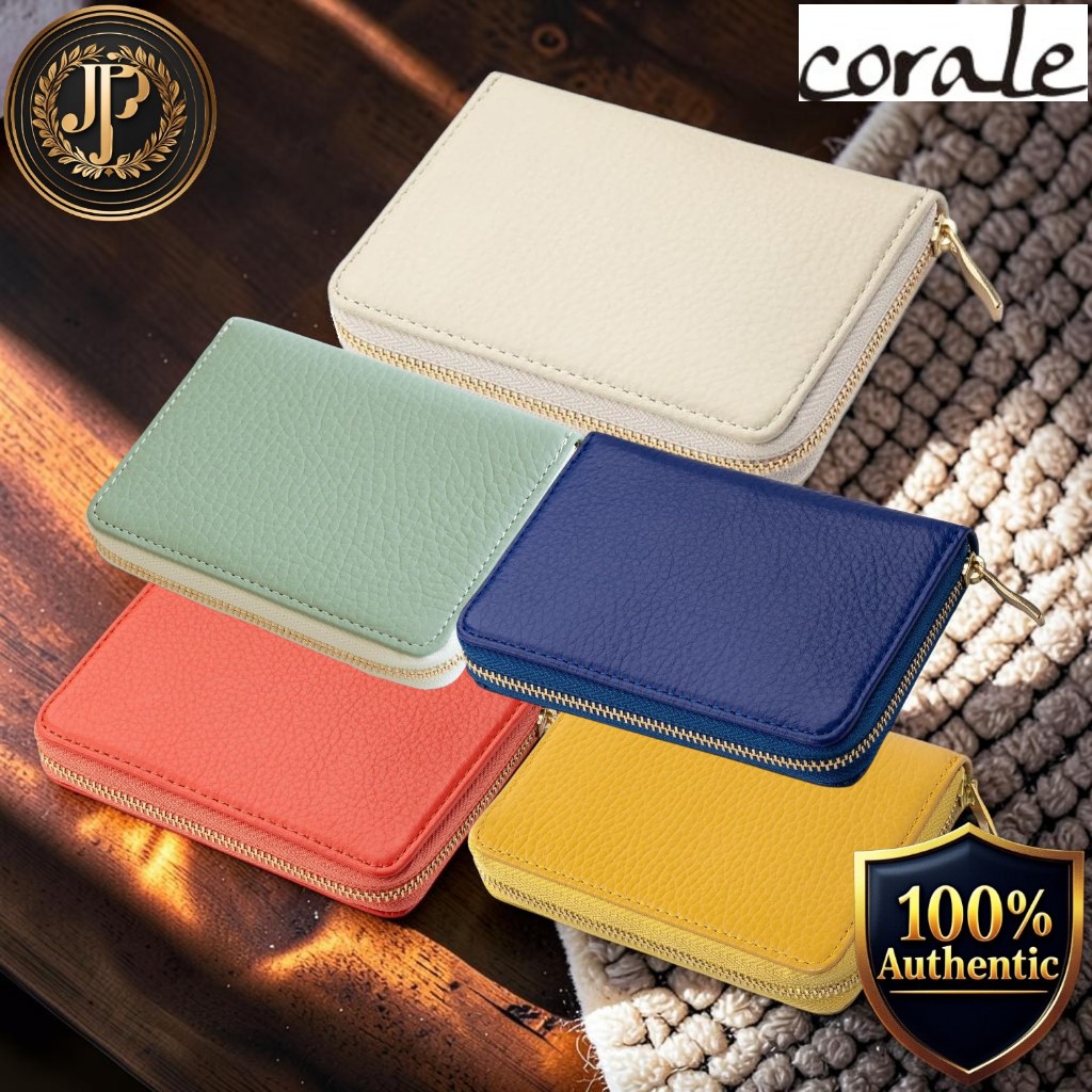 [corale] Women’s Genuine Leather Coin Case Small Wallet & Card Holder, Round Zip