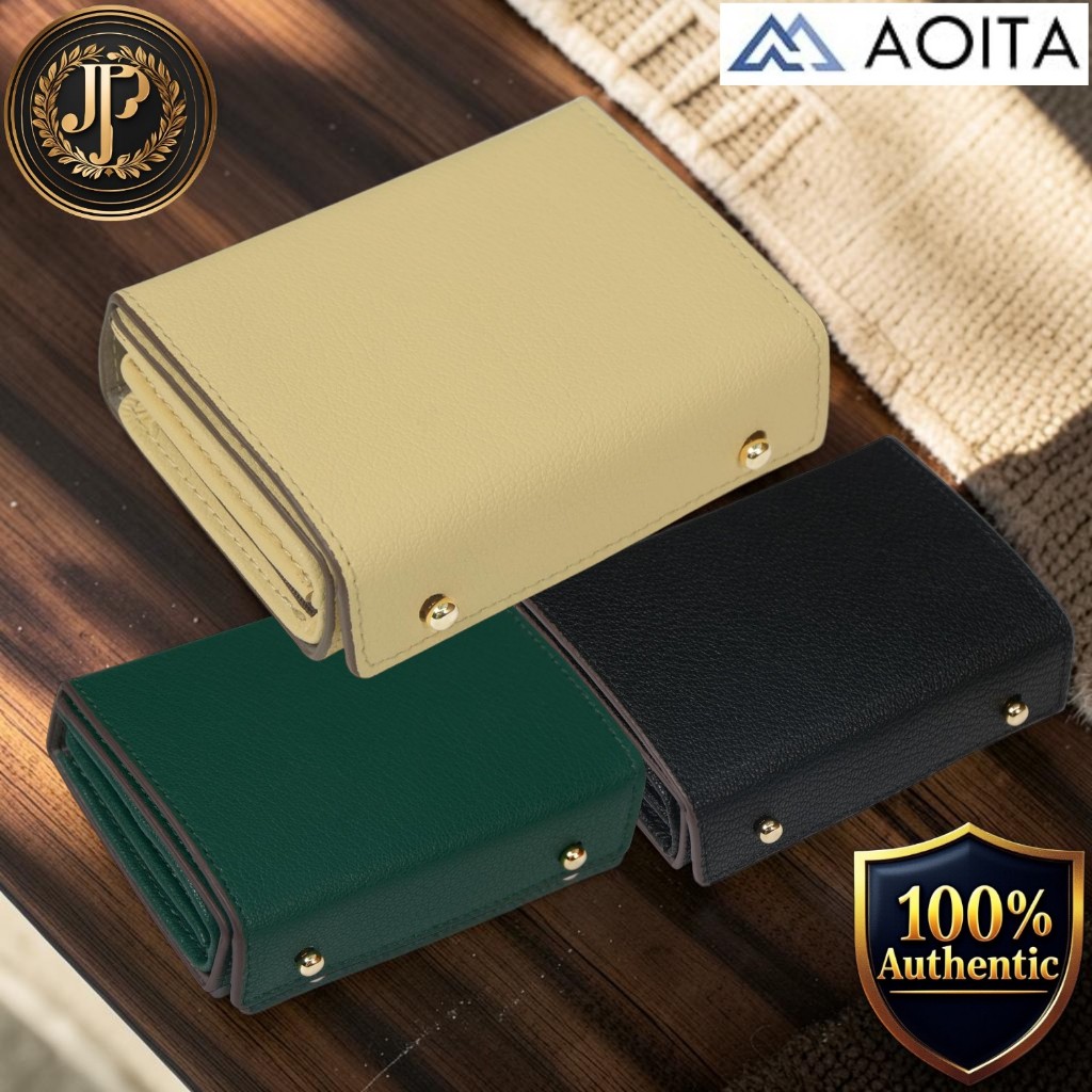 [Aoita] Women’s Genuine Leather Bifold Wallet Compact Mini with No-Fold Bill Compartment