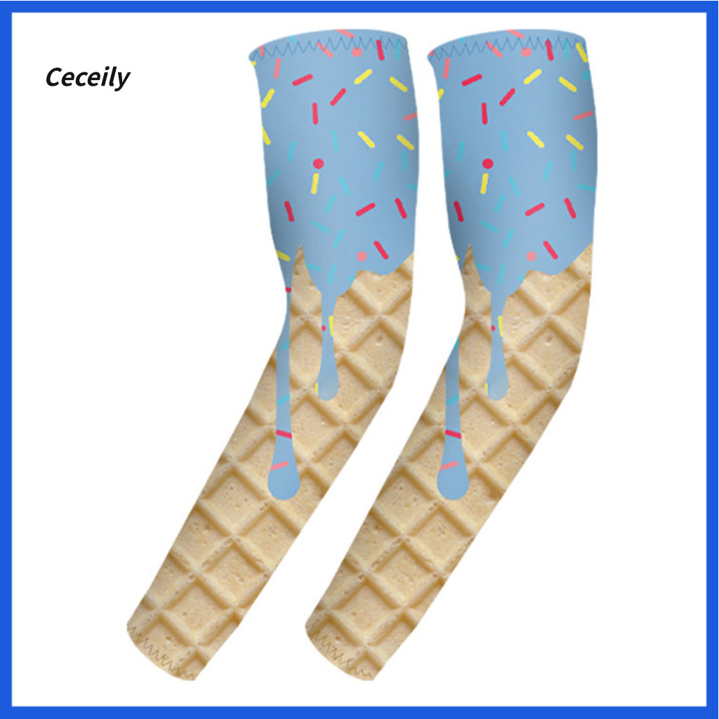 Sports Event Arm Covers Sleeves 1 Pair Ice Cream Pattern Compression for Adults Youth – Breathable Uv Sun Protection B
