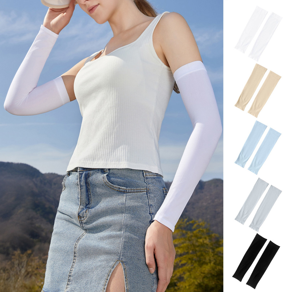 Breathable Arm Sleeves 2pcs Summer Ice Silk Uv Protection Anti-slip Elastic Long Sleeve Covers for Men Women Outdoor Cyc