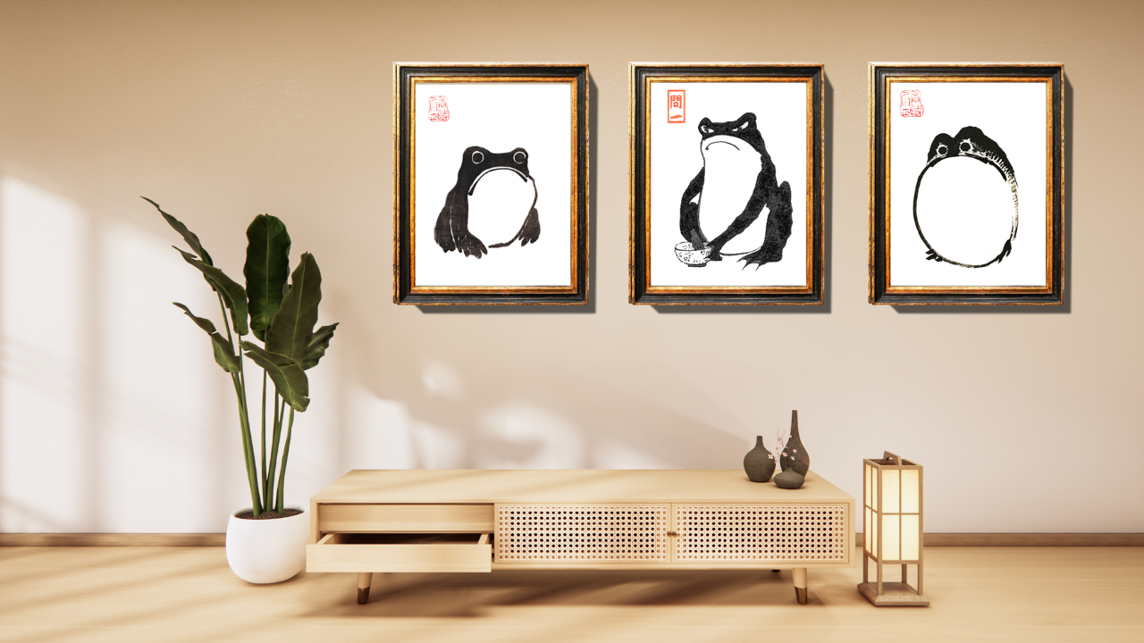 Set of 3 (Frogs classical Prints) Meika Gafu, Japanese art collection 1814
