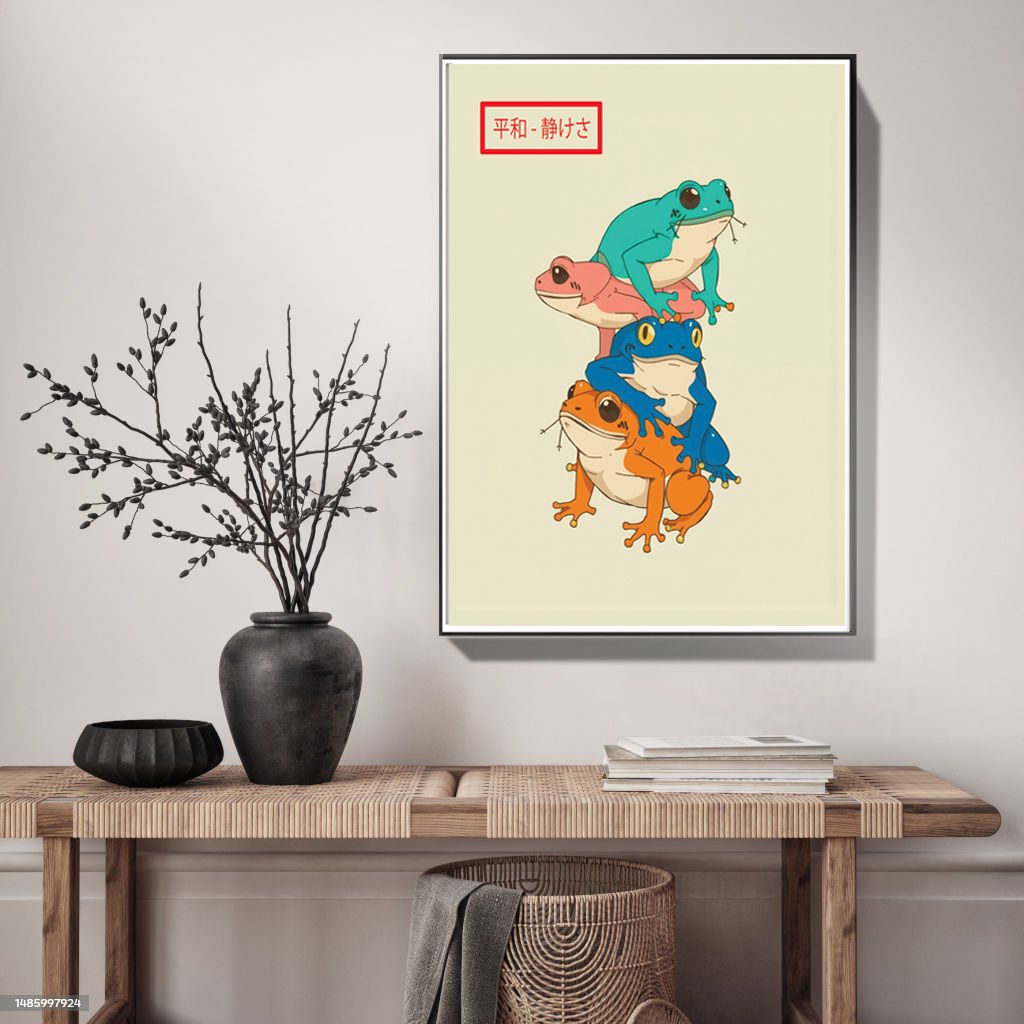 Print Frog Peace & Tranquility - Colored, Japanese 平和 - 静けさ Heiwa – shizukesa