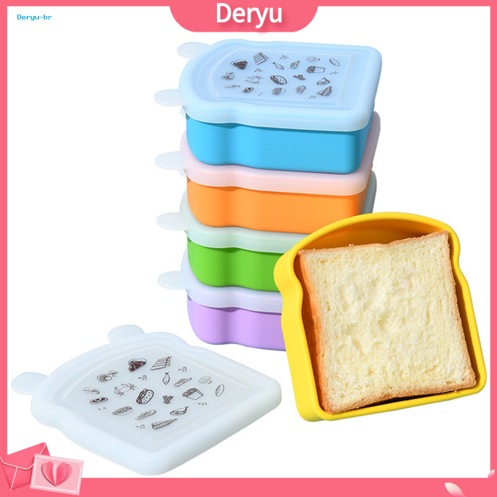 Travel Food Container Silicone Sandwich Holder Lunch Box – Leak-proof Microwave Safe Bento for Bread Toast Portable fo