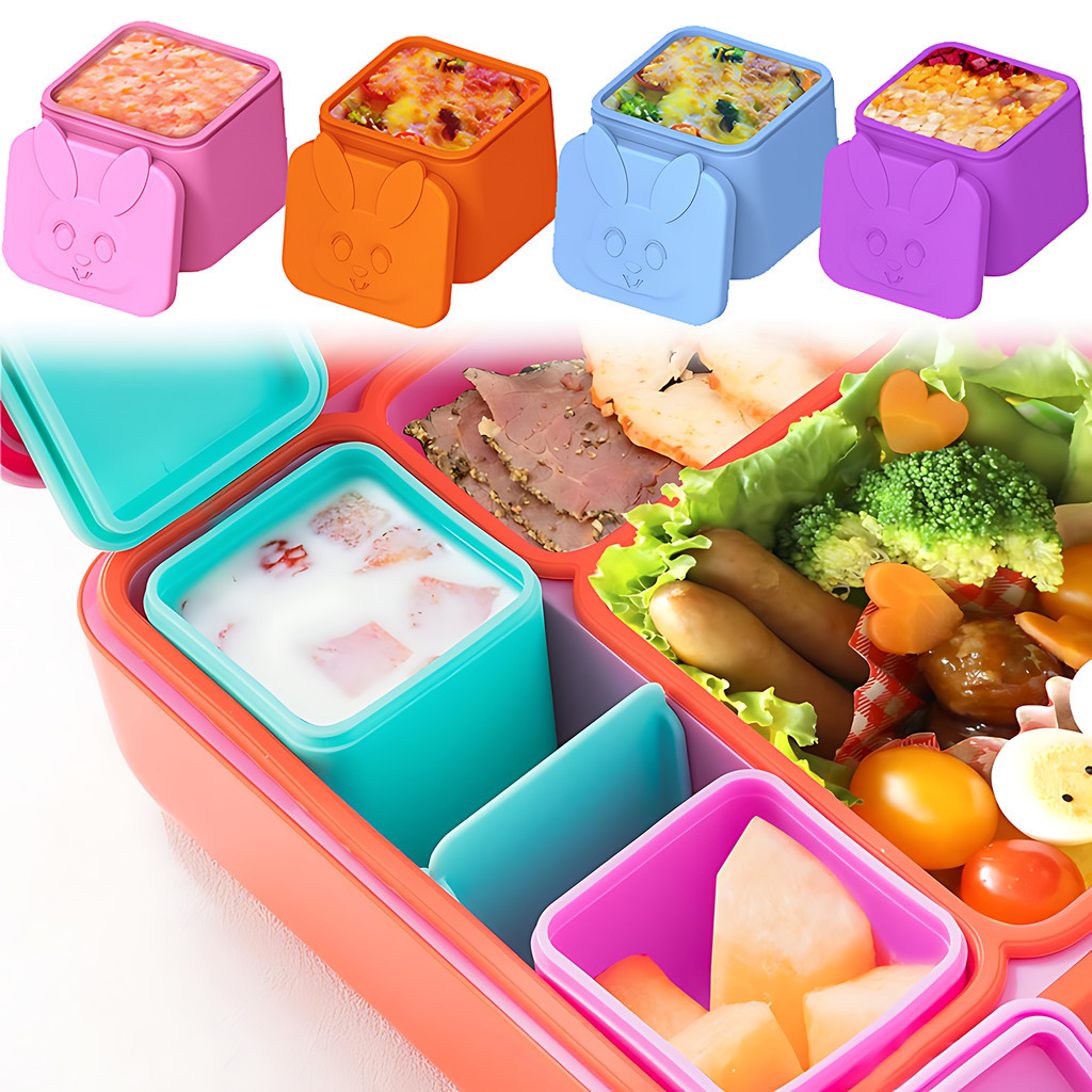 Caixa De Condimento Organizadora Bento De Silicone Divisória De Molho Com Tampa Para Crianças Almoço Reutilizável