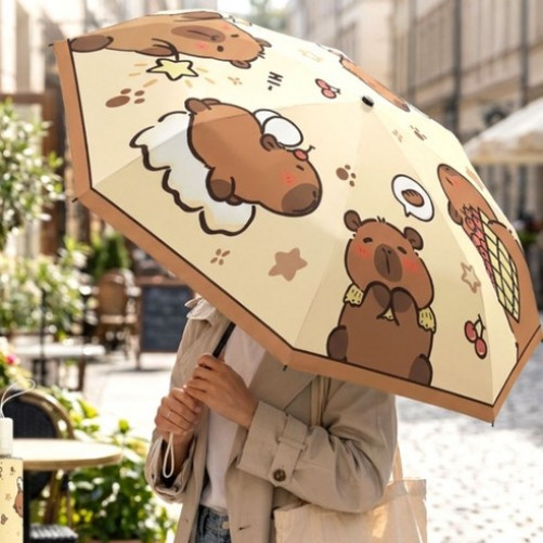 Sturdy Capybara Umbrella 3-Fold Automatic Portable