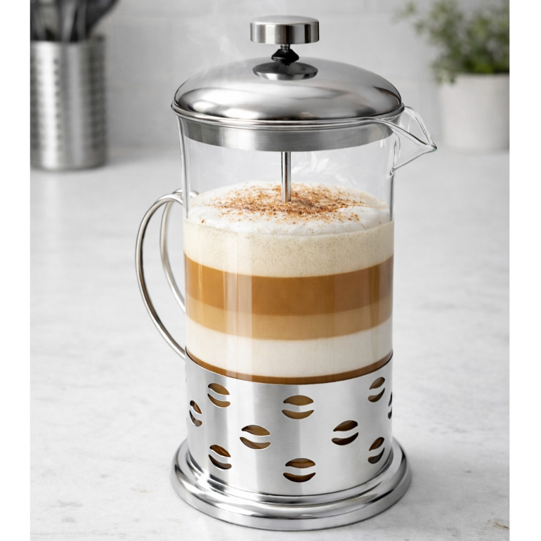 Prensa Francesa Cafeteira 600ml Vidro Inox Manual French Press Cremeira Leite Cremoso Café Cappucino