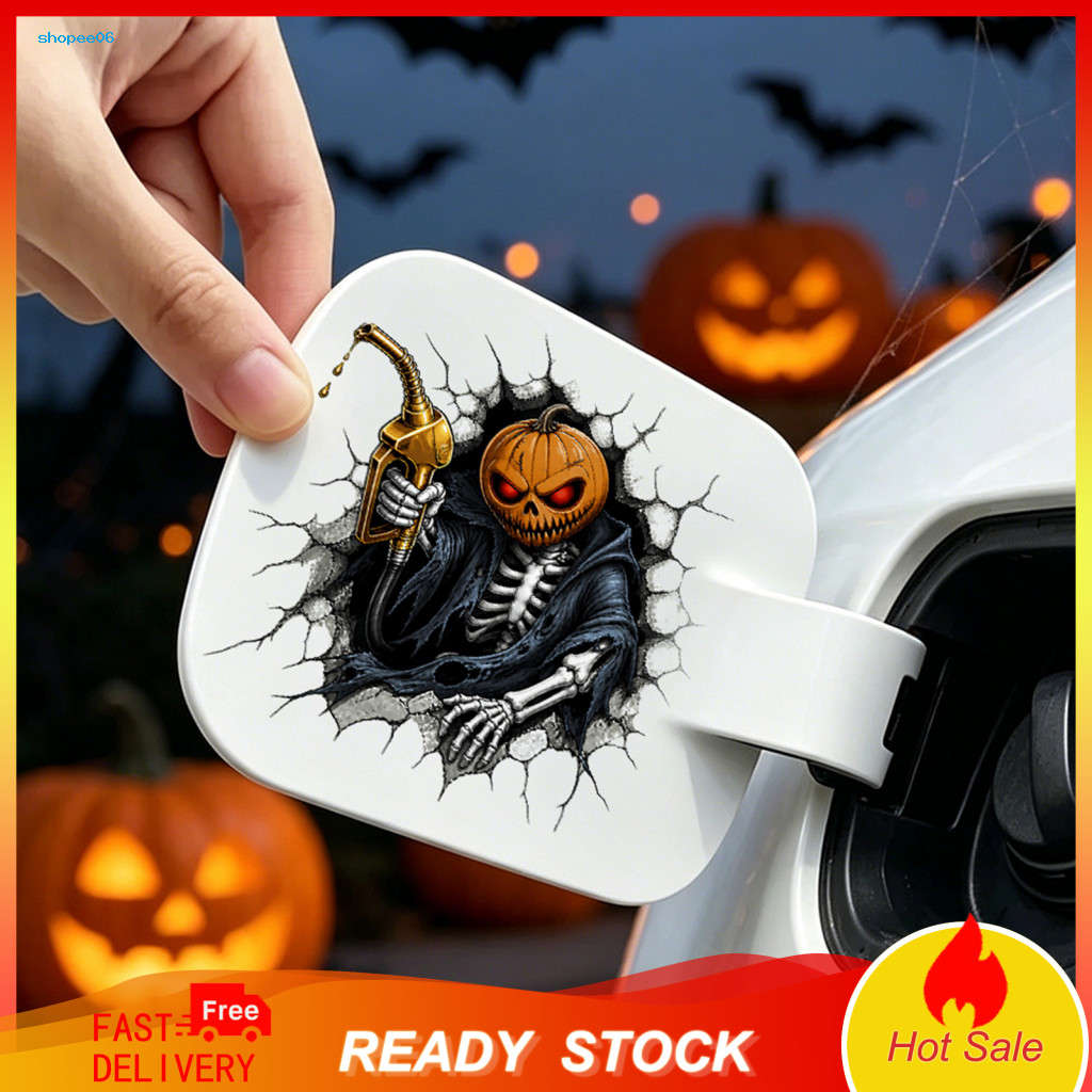 Exterior Car Body Decoration Skull Stickers Halloween Pumpkin Gas Cap Decal 3d Spooky Fuel Tank Cover Sticker Waterproof