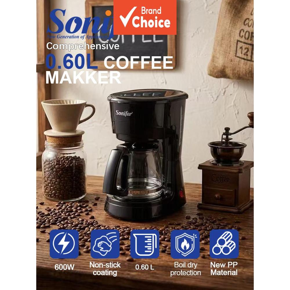 Sonifer Cafeteira Drip Coffee Maker SF-3597 600W 0,6L 4-6 Xícaras Máquina de Café com Bule de Vidro Borossilicato de