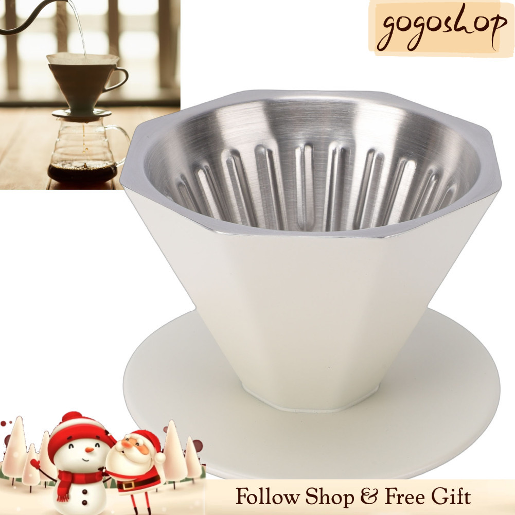 Gogoshopp-br Jelquix Pour Over Coffee Dripper 304 Aço Inoxidável Dupla Camada Octogonal Metal Cone Maker Filtro com