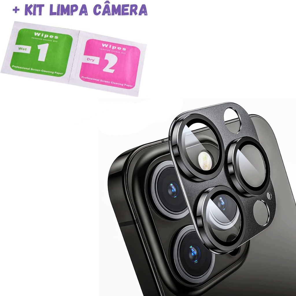 Película Proteção De Câmaras P/  iPhone 11, 14, 15, 15 Plus + Kit Limpeza