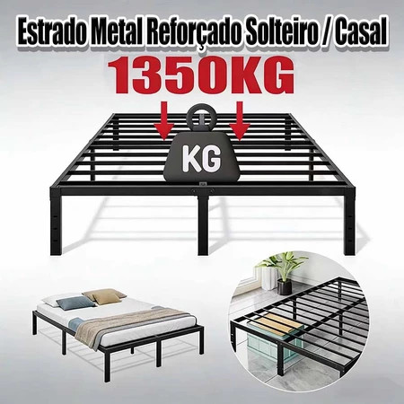 Metal Platform for Double Bed Single Bed with Steel Slat Supports, Foldable and Easy to Install