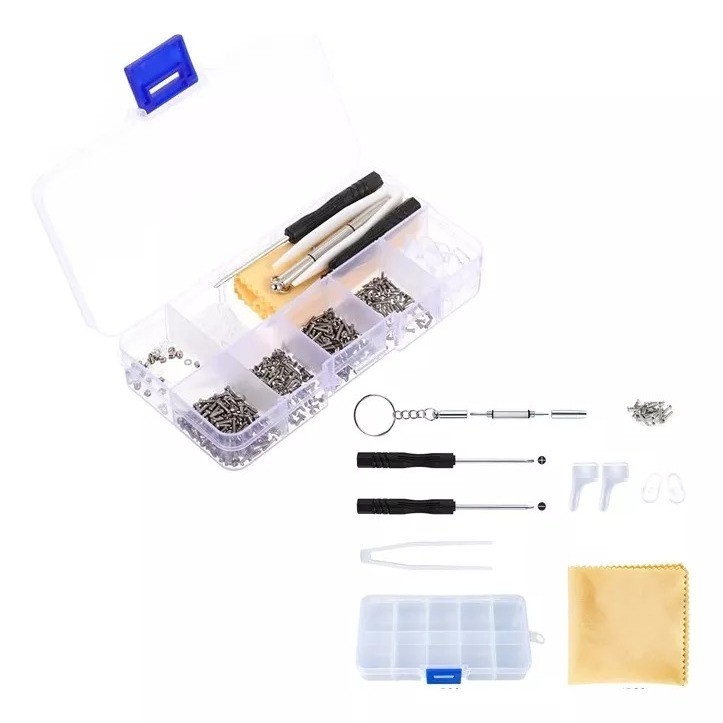 Kit Reparo Óculos Ferramenta Completa Caixa Parafusos 500 Peças Portátil Aço Inoxidável Acessórios