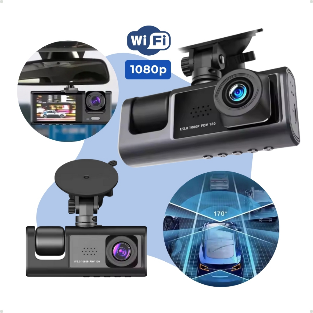 Câmera Veicular Full HD Visor Filmadora Carro Com 3 Lentes