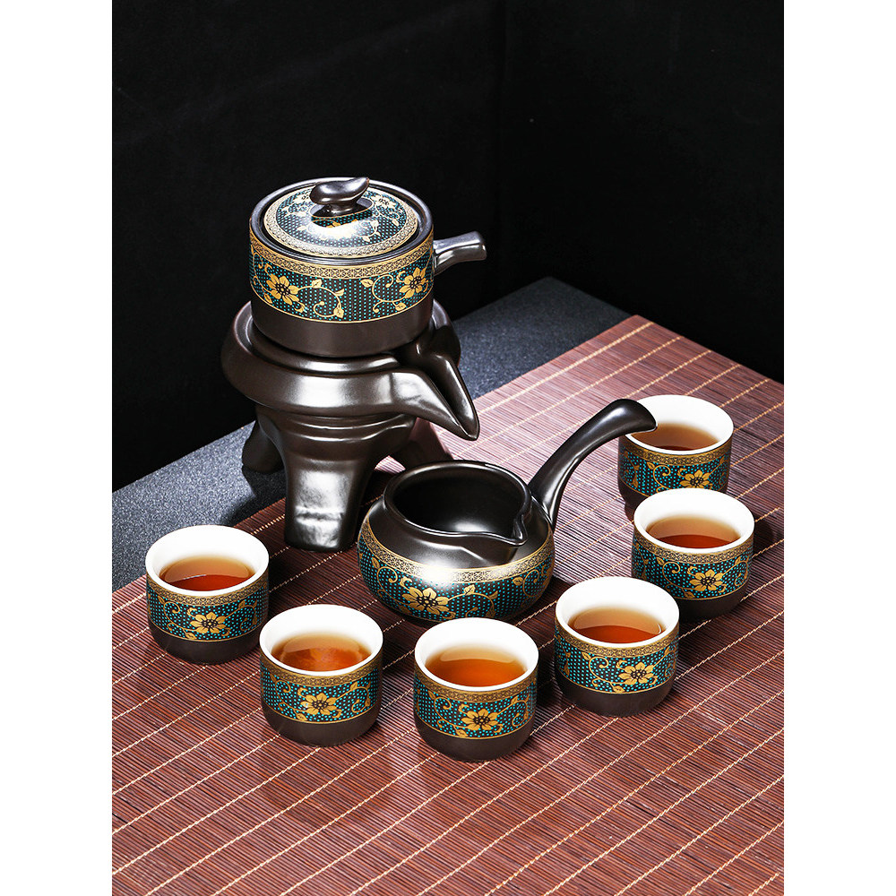 [Special Offer] Lazy tea set for home use, anti-scalding teapot, ceramic kung fu tea cups, stone mill semi-automatic tea