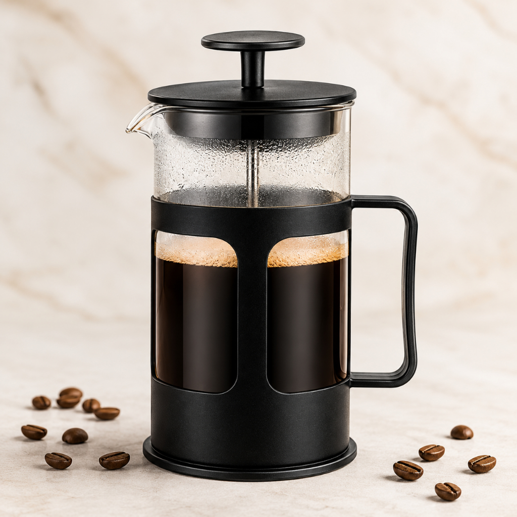 Prensa Francesa 350ml Preta Unitermi Cafeteira de Café Vidro com Filtro Portátil Gourmet Chá Infusor Coador Manual