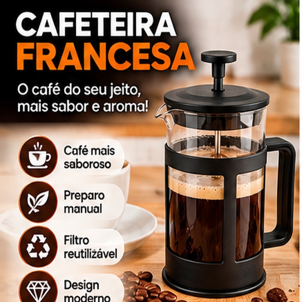 Cafeteira Francesa Prensa French Press 300ml 600ml Café Manual com Filtro Reutilizável