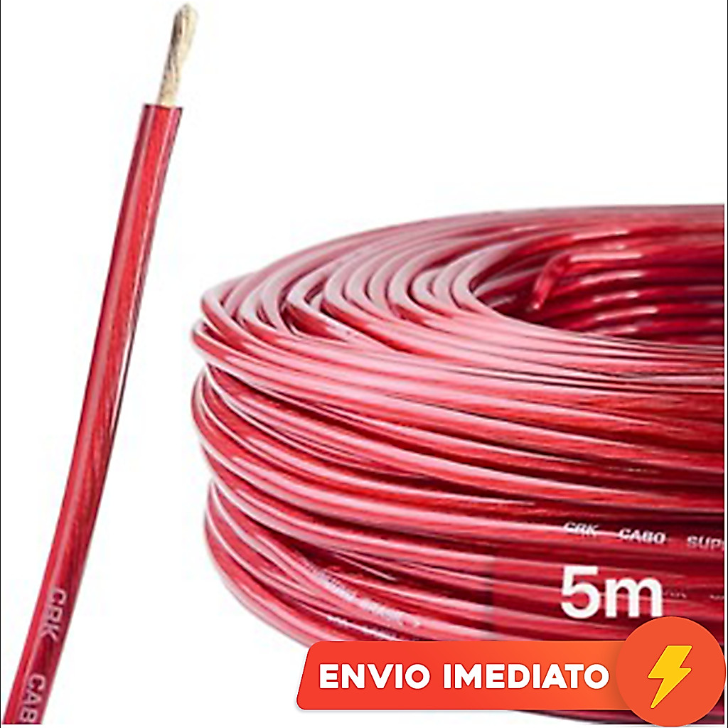 Cabo Bateria 6mm 5m 100% Cobre Automotivo Fio Alimentação Automotivo Para Alto falante Módulo Força CRK Technoise