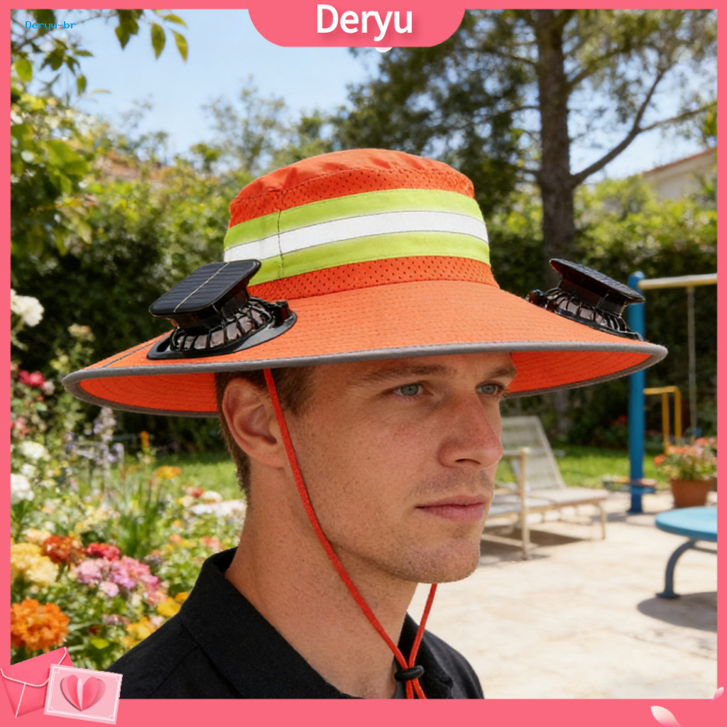 Outdoor Sun Protection Hat with Fans Double Solar Oversized Brim High-gloss Reflective Strips Full Face Uv Bucket for